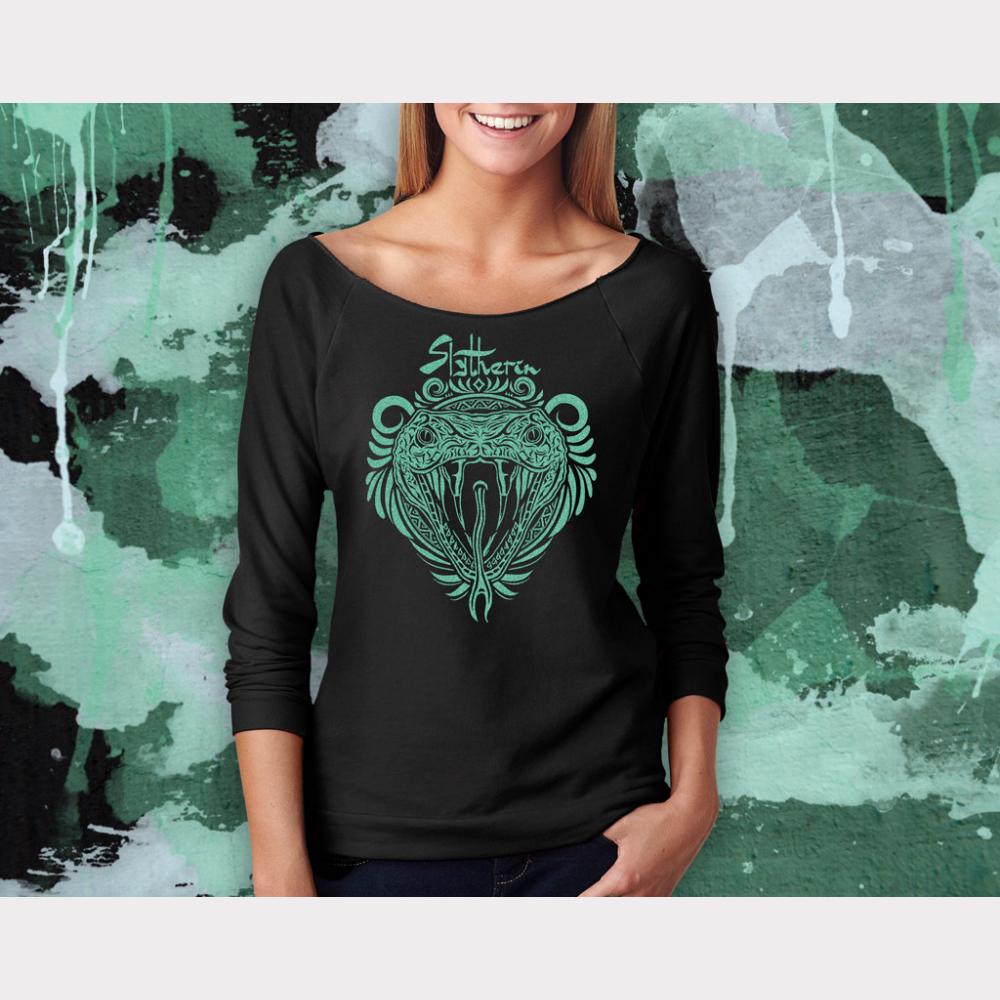 Slytherin Shirt Off The Shoulder 3/4 Sleeve Slouchy Harry Potter Top