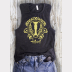 Women's Muscle Tank Hufflepuff Harry Potter Top. Yellow Ink on Charcoal