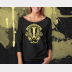 Hufflepuff Harry Potter Shirt, Womens 3/4 Sleeve Slouchy, Yellow Ink on Black