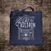 Leaky Cauldron Tote Bag. Navy Cotton Flat Tote with Off-White Ink