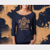 Ravenclaw Harry Potter Shirt, 3/4 Sleeve Slouchy, Metallic Bronze Ink on Navy