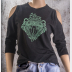 Cold Shoulder Slytherin Shirt 3/4 Sleeve Harry Potter Top. Metallic Green Ink