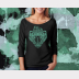 Slytherin Harry Potter Shirt, 3/4 Sleeve Slouchy, Metallic Green Ink on Black