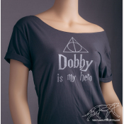 Dobby Harry Potter Shirt, Women's Off The Shoulder Slouchy Tee in Charcoal Grey