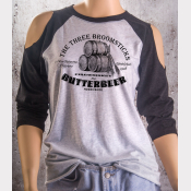 Cold Shoulder Butterbeer Shirt 3/4 Sleeve Harry Potter Top White/Black