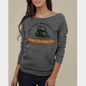 Butterbeer Women's Sweatshirt. "Maniac" Off-The-Shoulder Raw Edge Sweater