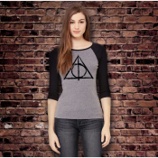Deathly Hallows Shirt. Women's Stretchy Fitted Baseball Tee, 3/4 Sleeve