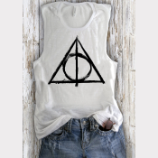 Women's Low-Side-Cut Muscle Tank Deathly Hallows Harry Potter Top Heather White
