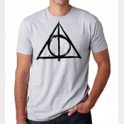 Deathly Hallows Shirt Harry Potter Unisex Heather Ash White Tee with Black Ink