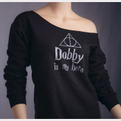 Dobby Slouchy Sweatshirt. Harry Potter Off-The-Shoulder Sweater, Black w/Silver