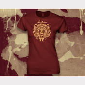 Gryffindor Harry Potter Women's Stretchy Fitted Tee. Gold Ink on Scarlet