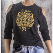 Cold Shoulder Gryffindor Shirt 3/4 Sleeve Harry Potter Top. Gold Ink on Black