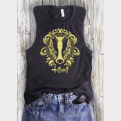 Women's Muscle Tank Hufflepuff Harry Potter Top. Yellow Ink on Charcoal