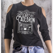 Cold Shoulder Leaky Cauldron Shirt 3/4 Sleeve Harry Potter Top. Heather Black