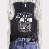 Women's Muscle Tank Leaky Cauldron Harry Potter Top. Off-White Ink on Charcoal