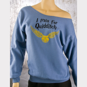 Quidditch Slouchy Sweatshirt. Denim Blue Harry Potter Off-The-Shoulder Top