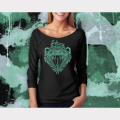 Slytherin Harry Potter Shirt, 3/4 Sleeve Slouchy, Metallic Green Ink on Black