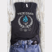 Women's Muscle Tank TriWizard Tournament Harry Potter Top. Off-White & Blue Ink